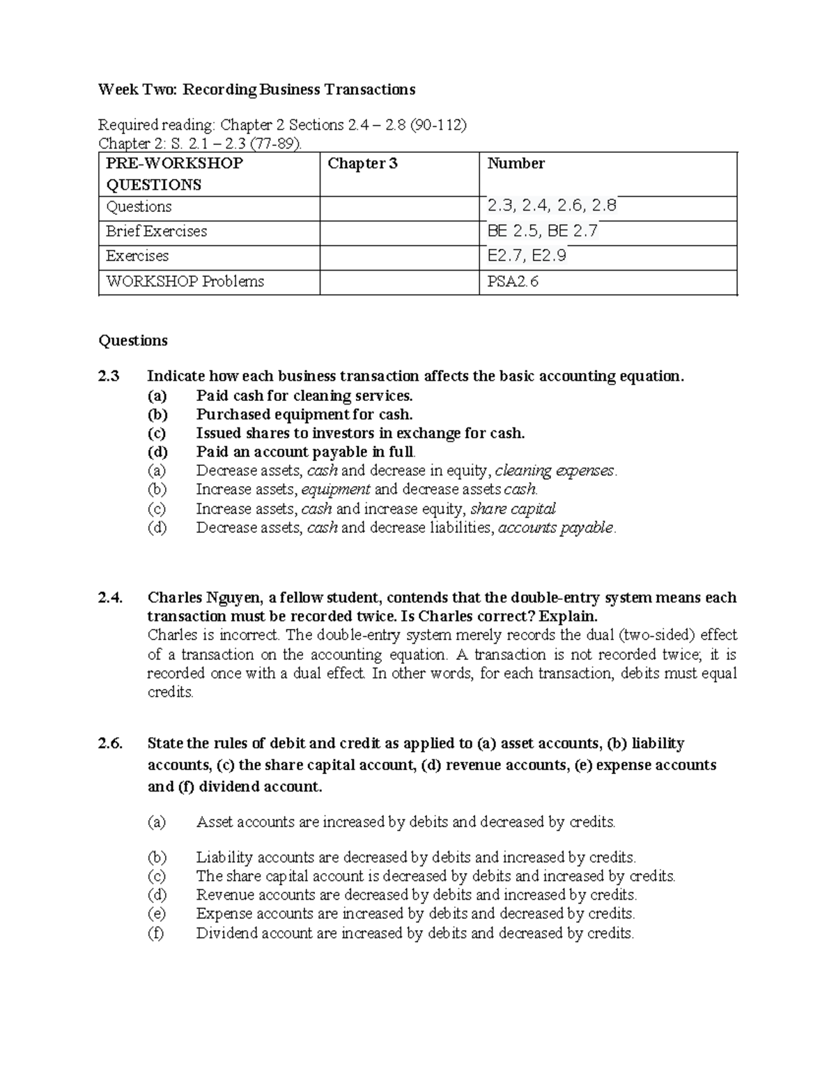 Lecture 2: Business Transactions & Accounting Equation Q&A (ACCT101 ...