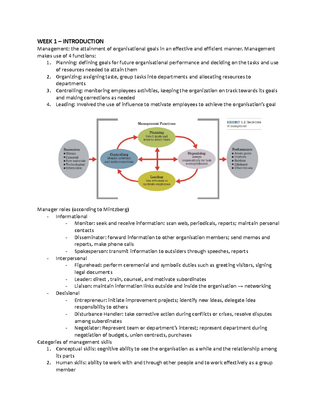 WORK1004: Week 1-9 Management Overview and Key Concepts - Studocu