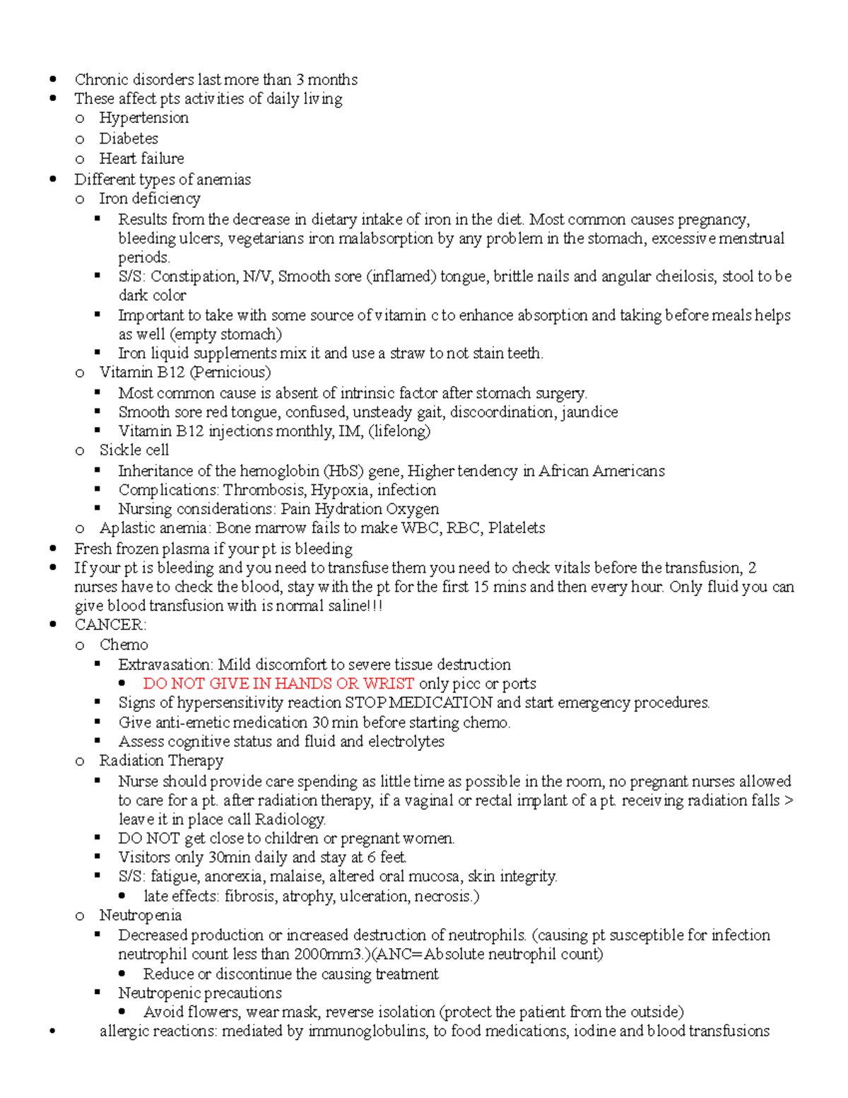 Final Exam Concept Review Notes for Chronic Disorders & Treatment - Studocu
