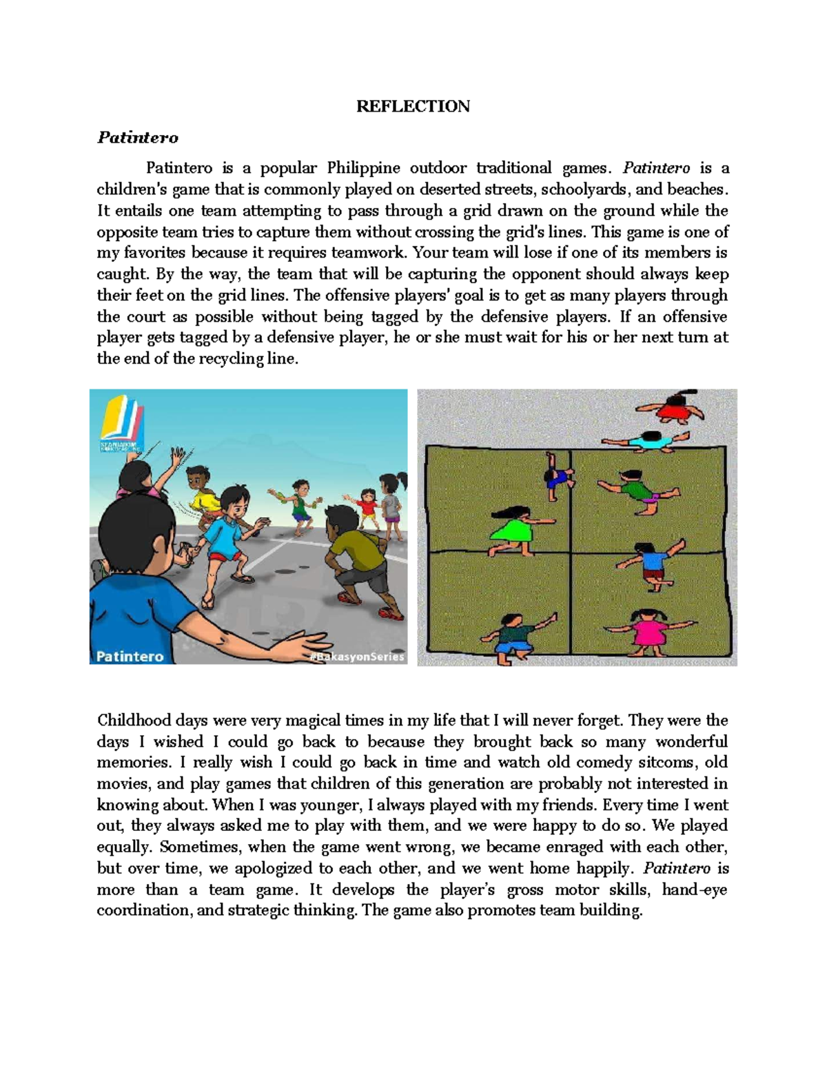 Reflection - Lecture notes - REFLECTION Patintero Patintero is a ...