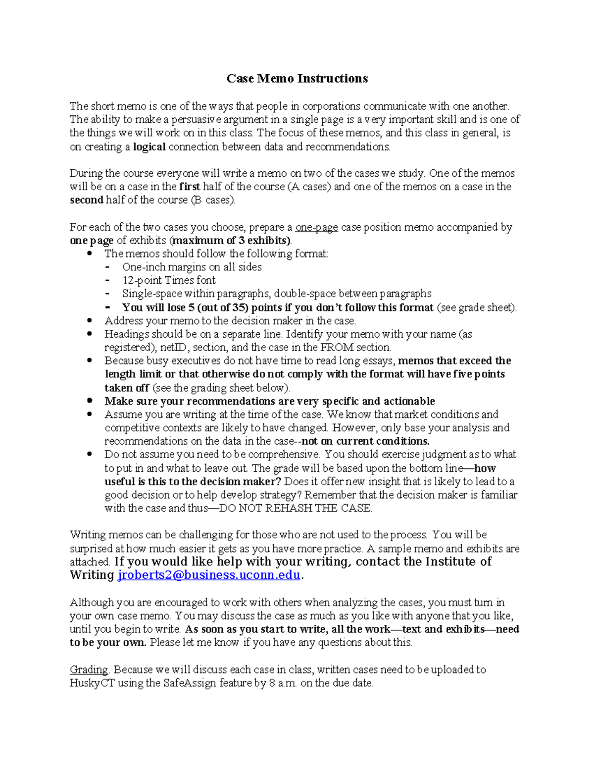 Case Memo Instructions for A and B Case Analysis - BUS 101 - Studocu