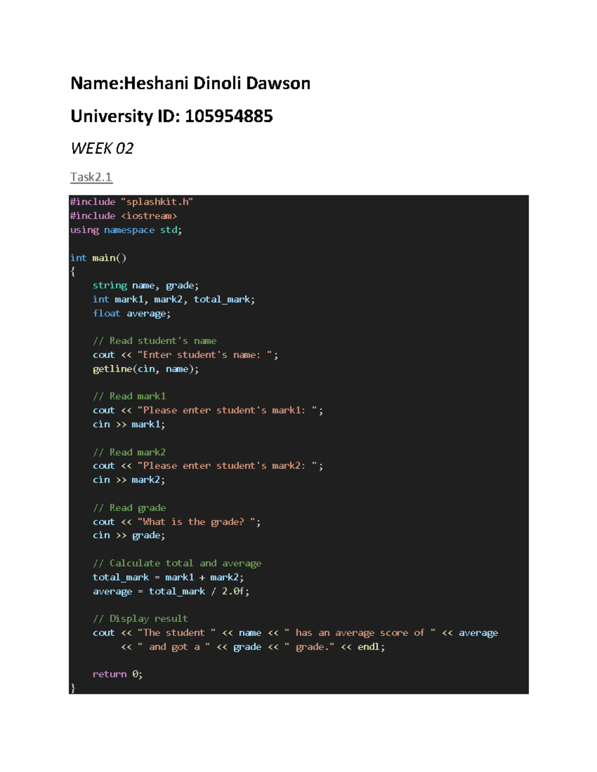 Programming Week 02 - Task 2.1 to Task 2.4 Notes - Studocu