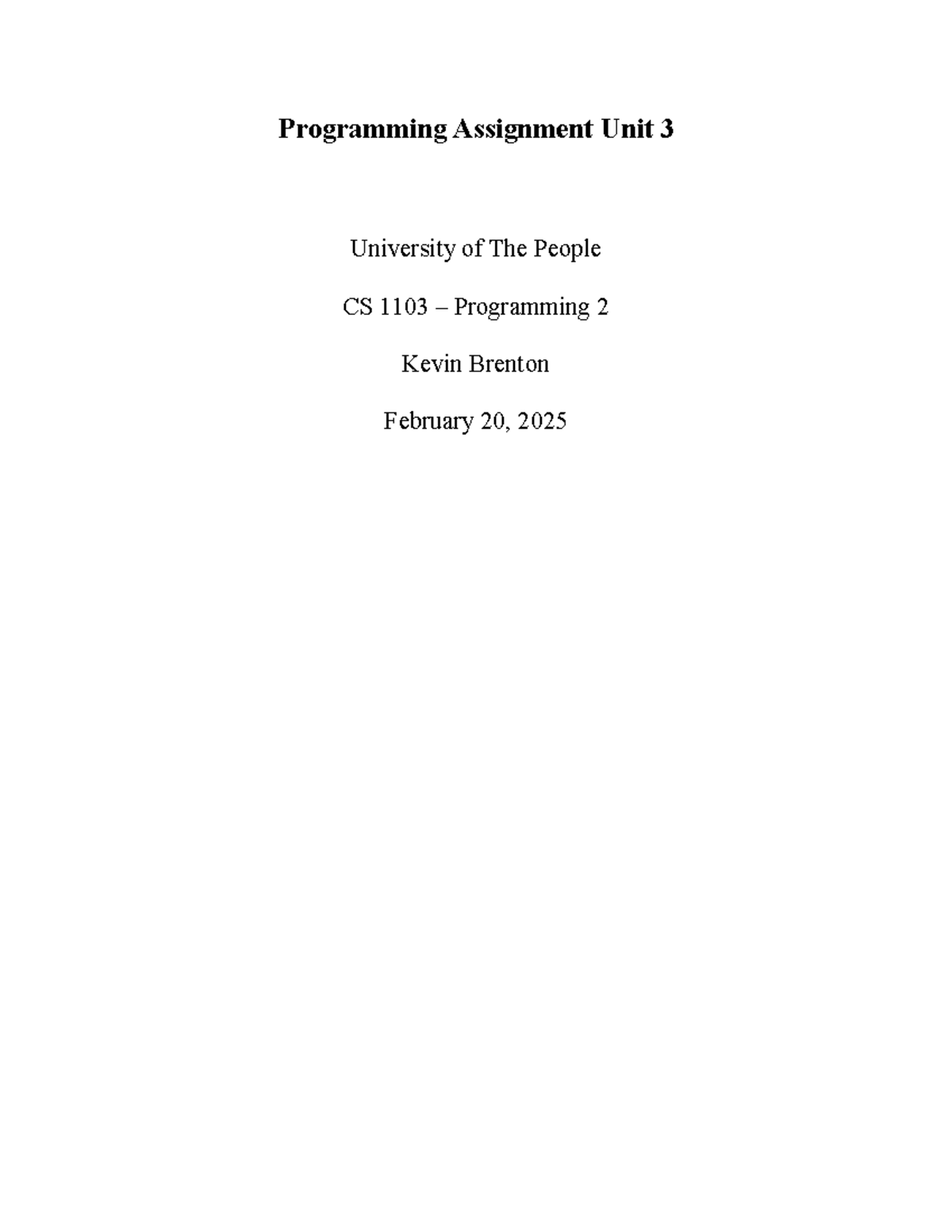 CS 1103 - Programming Assignment UNIT 3 - Programming Assignment Unit 3 ...