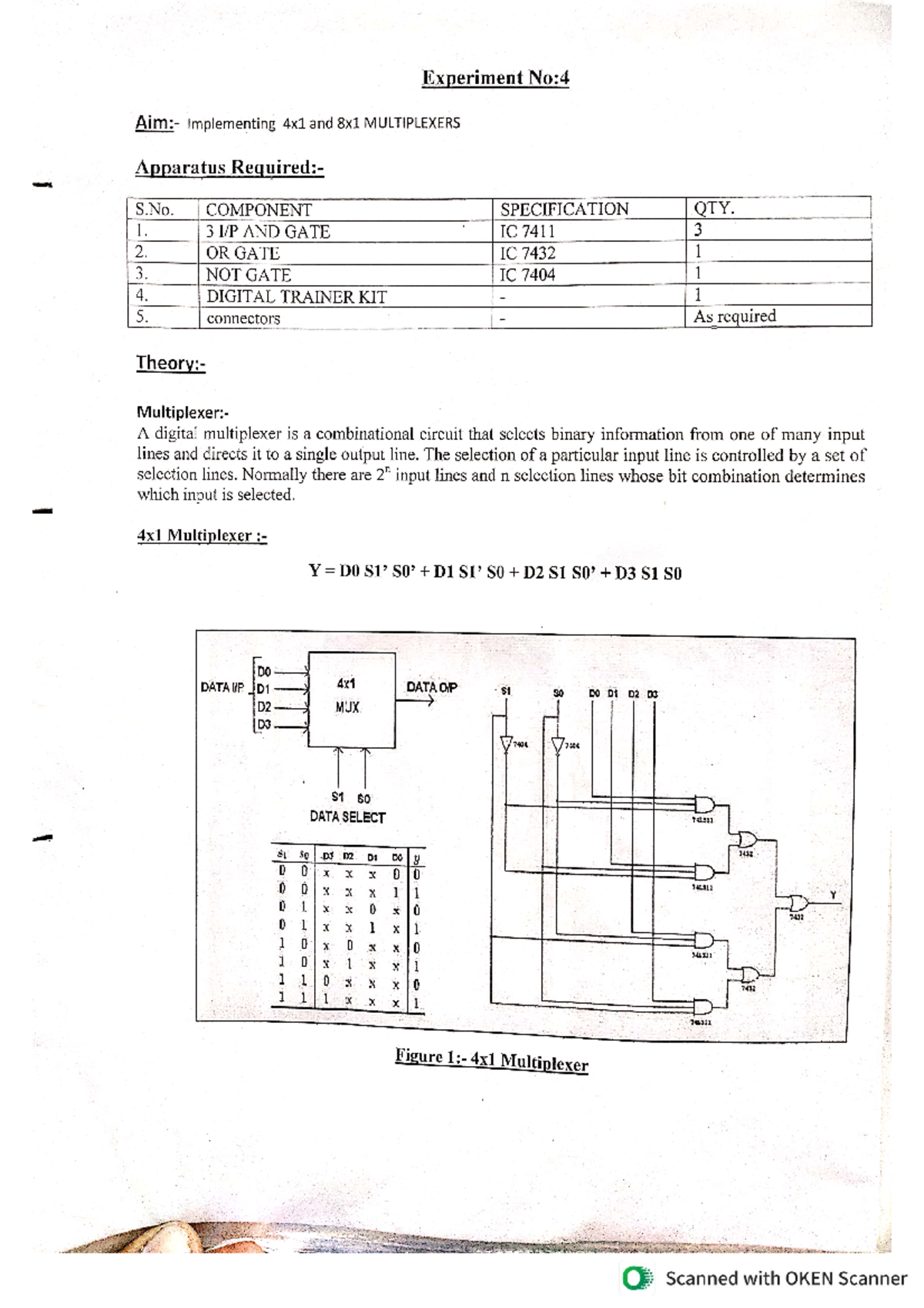 Experiment No. 4: Implementing 4x1 and 8x1 Multiplexers - Studocu