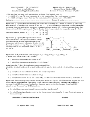 193 Final algebra - Test - Linear Algebra - Studocu