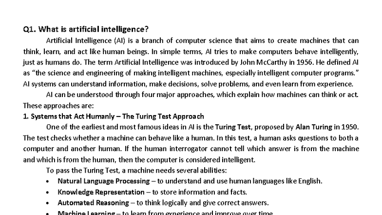 Introduction to AI - Unit 1: Understanding AI Concepts and Agents - Studocu