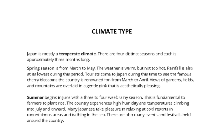 CLIMATE TYPE: Seasonal Overview of Japan's Weather Patterns - Studocu