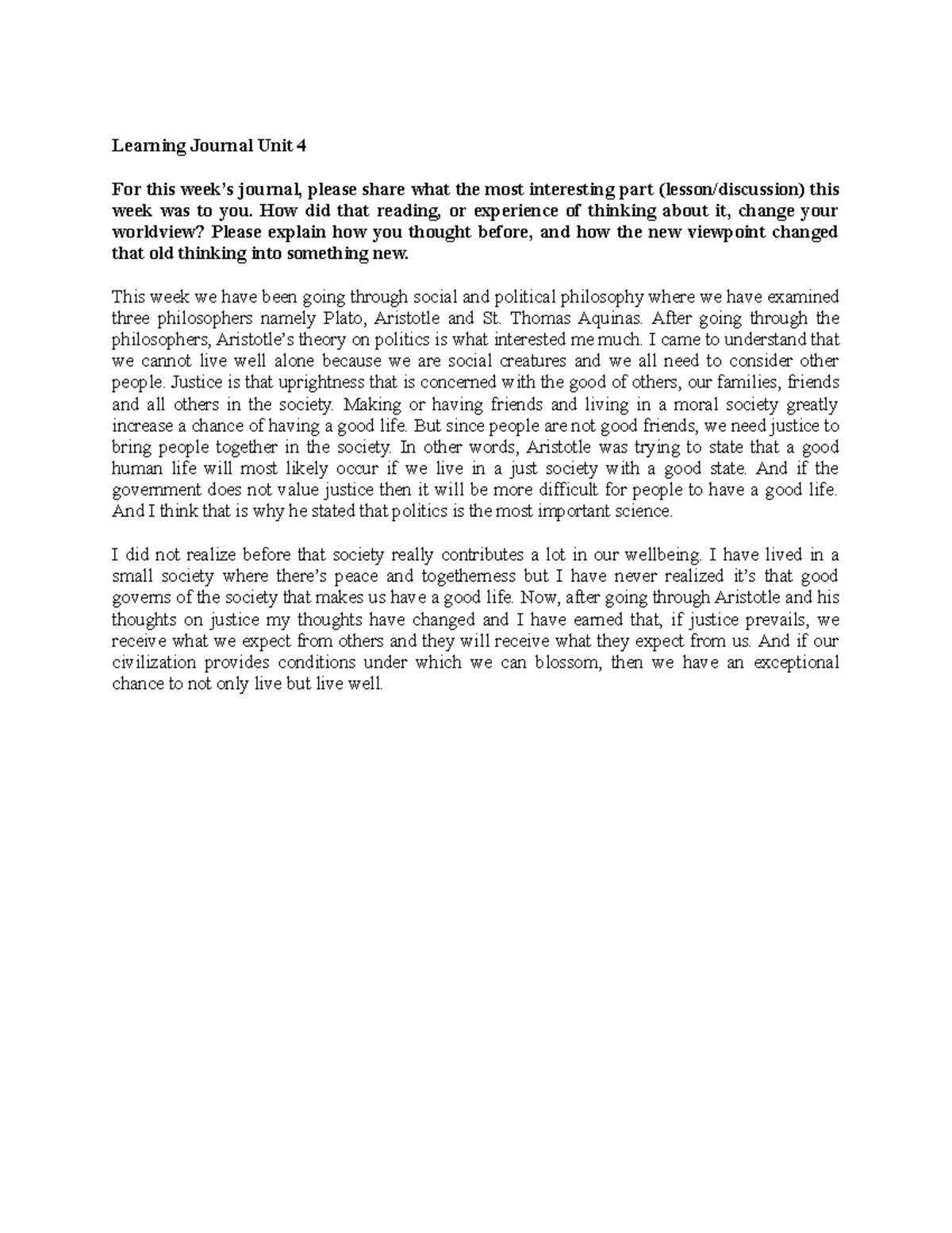 Learning Journal Unit 4 - How did that reading, or experience of ...