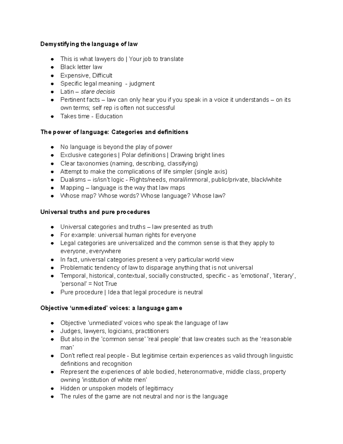 UNIT 4 The 'how' of law - notes - Demystifying the language of law This ...