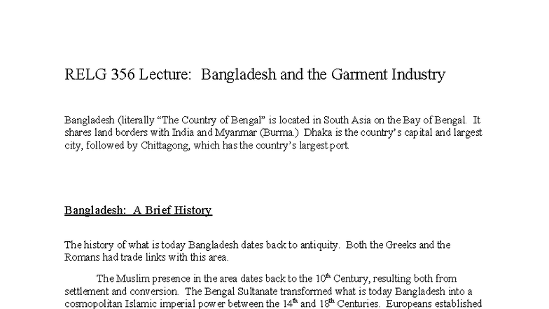 RELG 356 Lecture: Bangladesh's Garment Industry & Natural Disasters ...