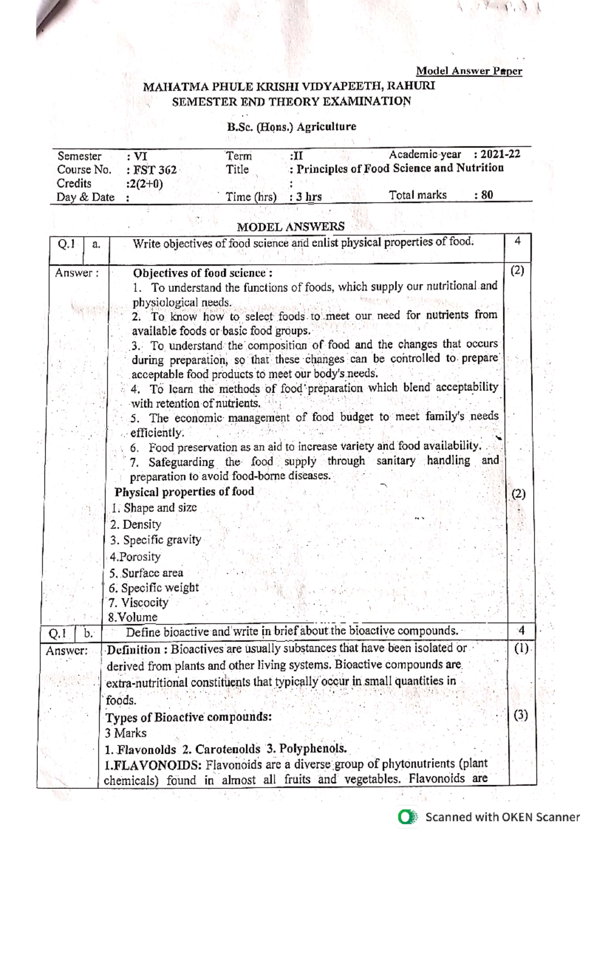 FST 362 Model Answer Paper - Principles of Food Science & Nutrition ...