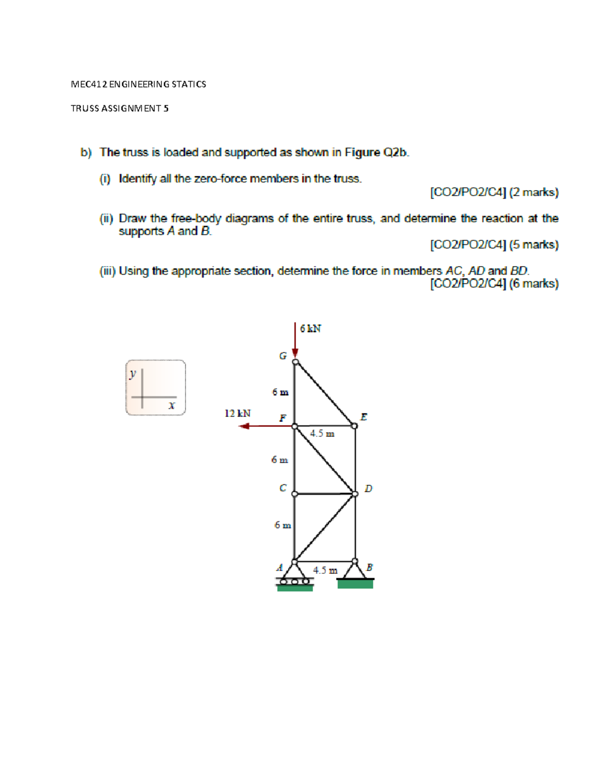 MEC412 Engineering Statics Truss Assignment 5 Analysis - Studocu