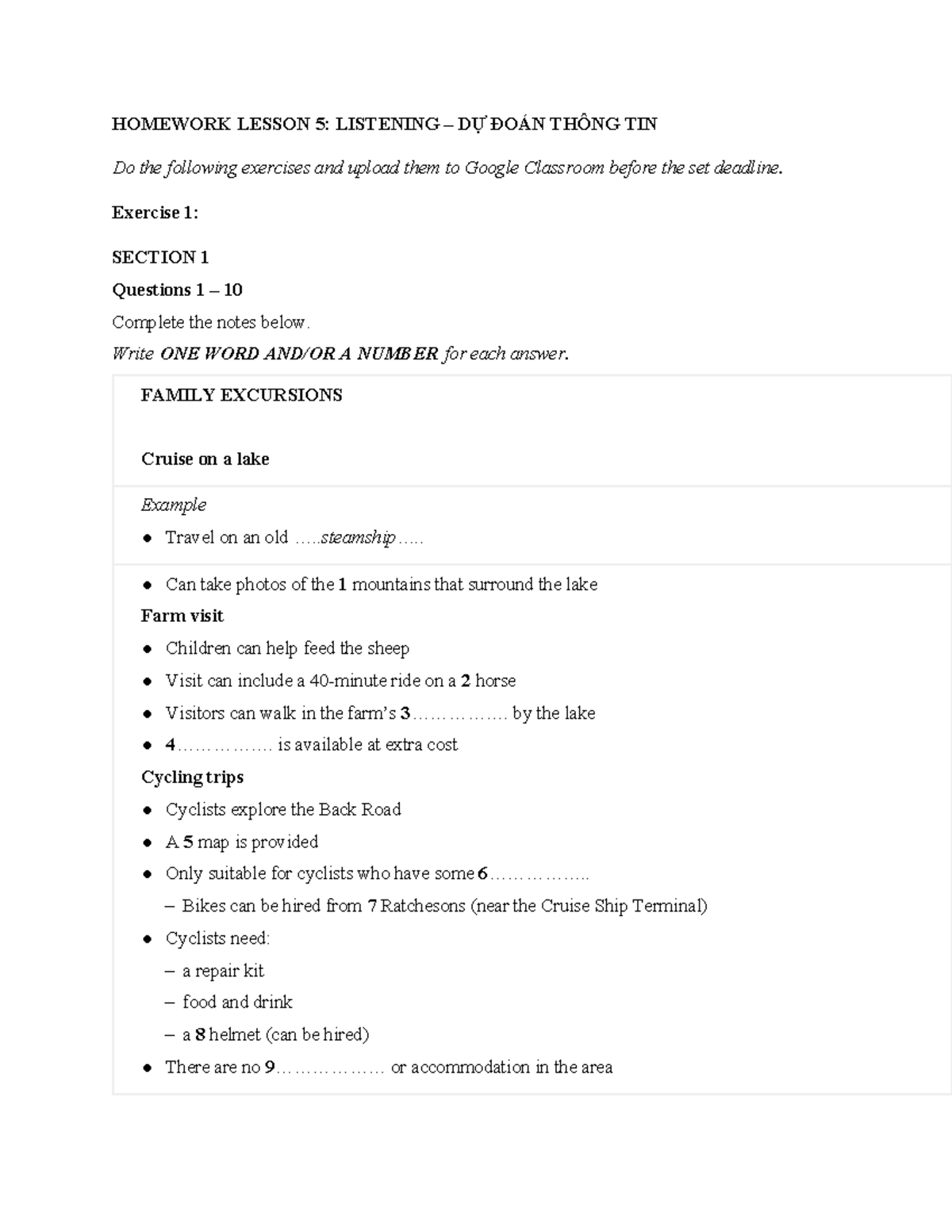 Lesson 5 Homework - Listening Exercises - Tieng Anh - Studocu