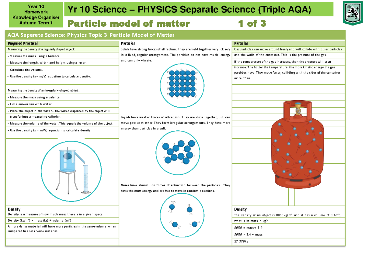 AQA Year 10 Physics Homework: Particle Model of Matter Knowledge ...