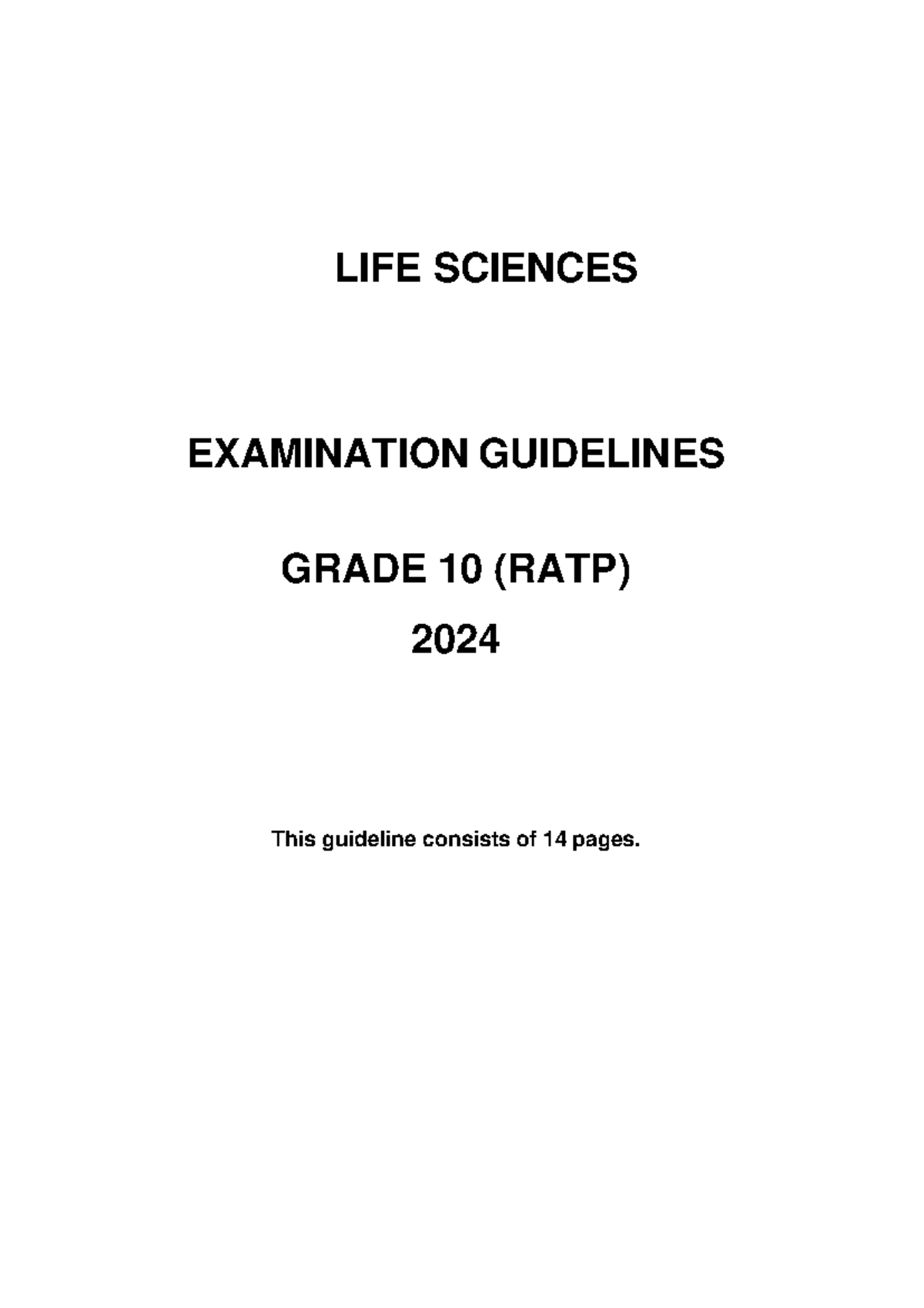 2024 LIFE SCIENCES GRADE 10 (RATP) EXAMINATION GUIDELINES - Studocu