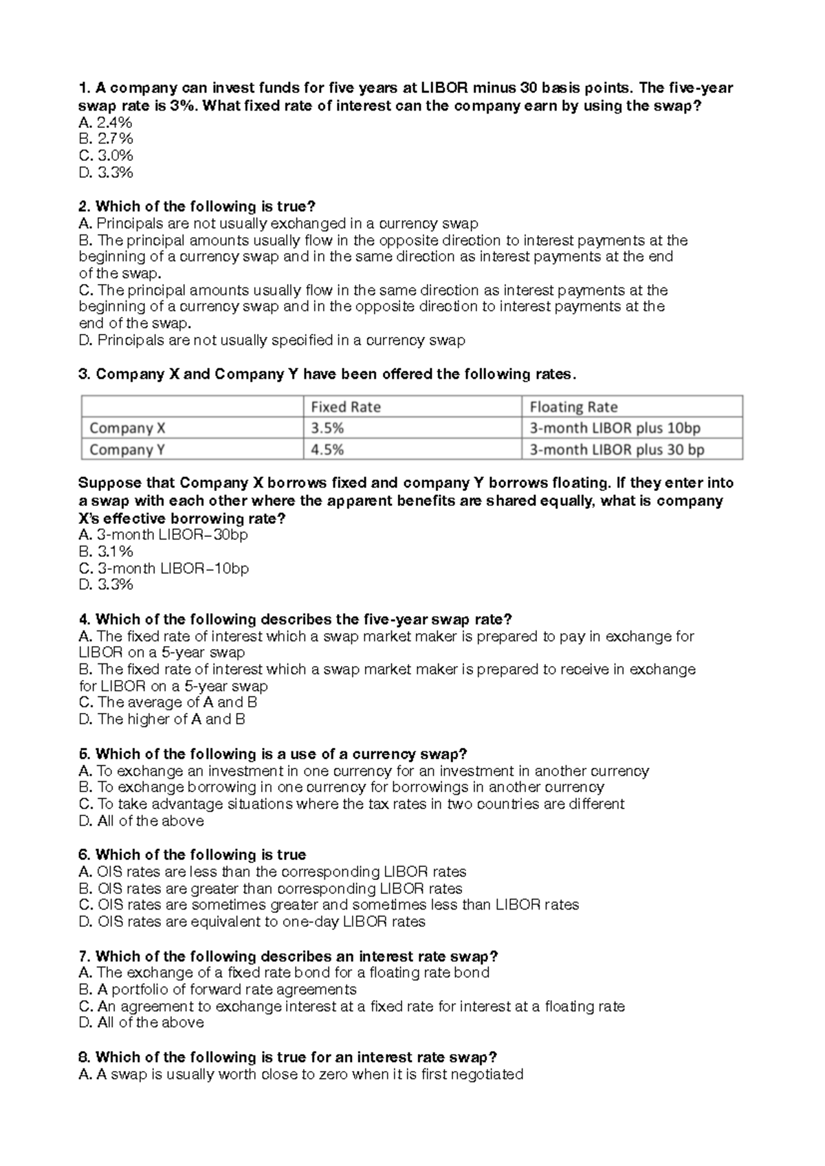 MCQ8 - Tutorial Questions and Answers on Interest Rate Swaps - Studocu