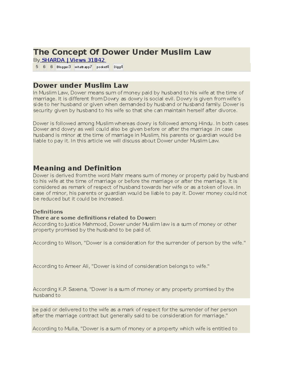 Muslim - Lecture notes - The Concept Of Dower Under Muslim Law By ...