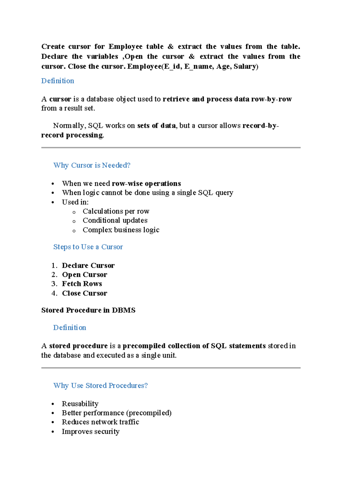 Cursor Operations in Employee Table - Program 5 - Studocu