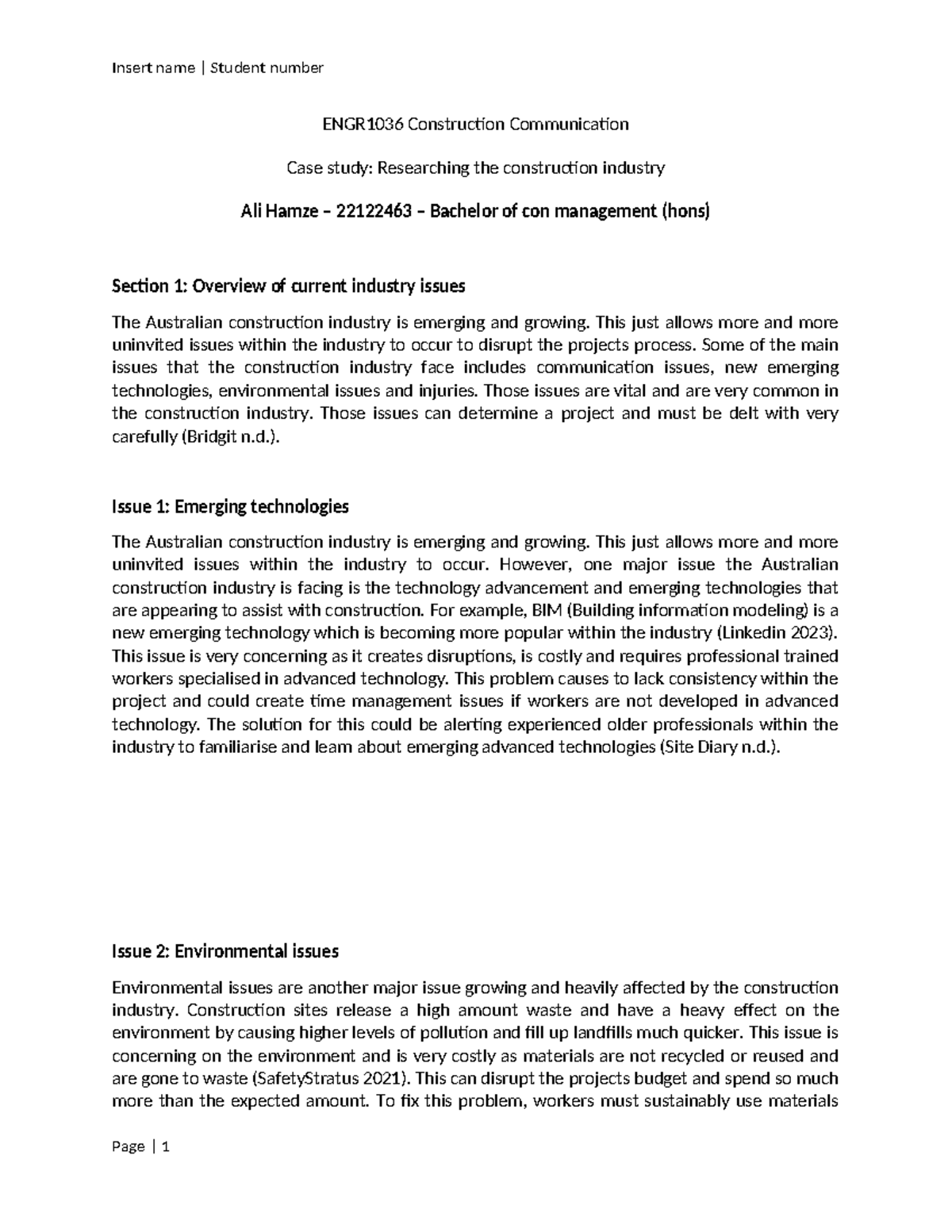 ENGR1036 Case Study: Key Issues in Construction Communication - Studocu