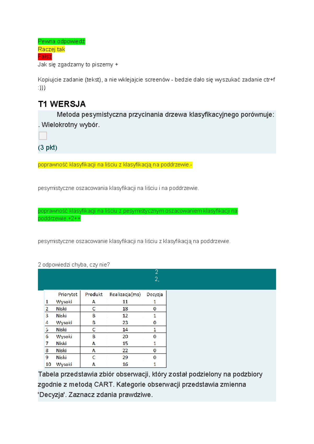 IRD Kolokwium - Metody przedziałowe i klasyfikacyjne w ML - Studocu