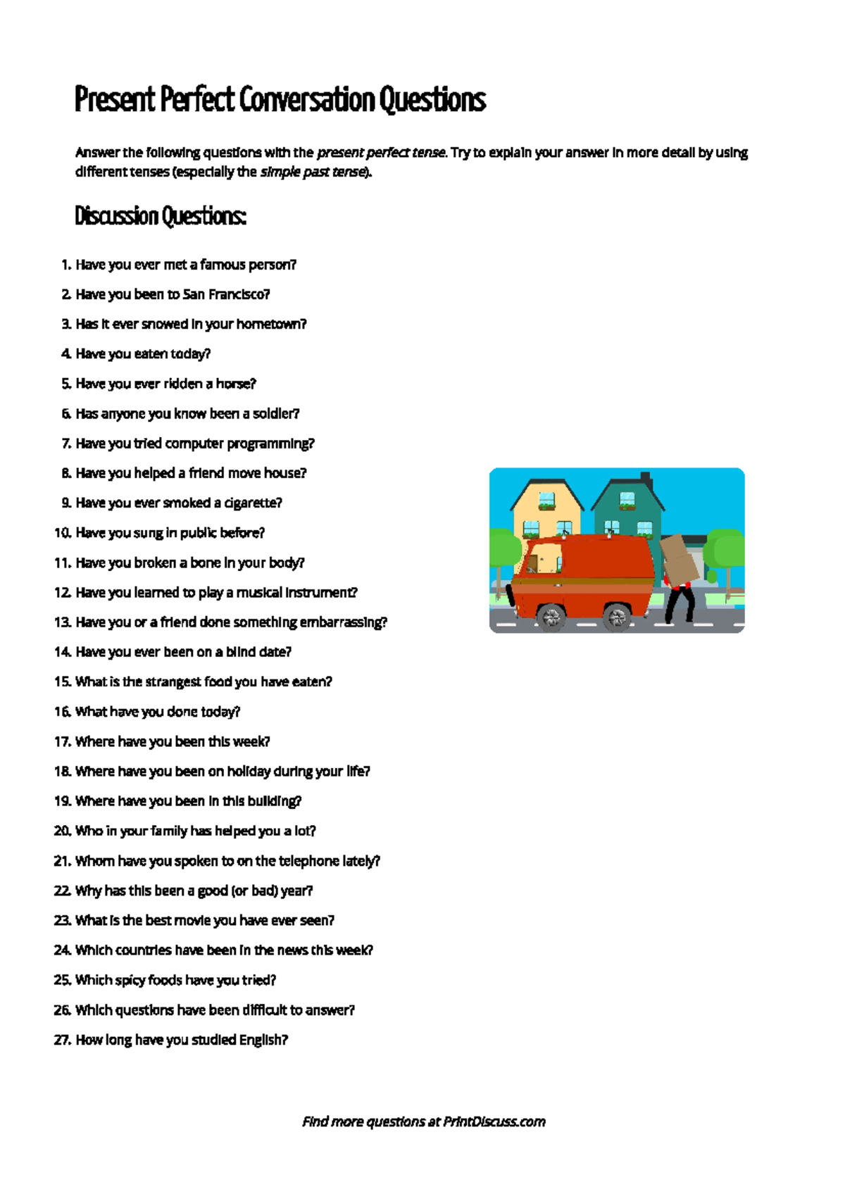 Present Perfect Conversation Questions - Apuntes de Inglés - Studocu