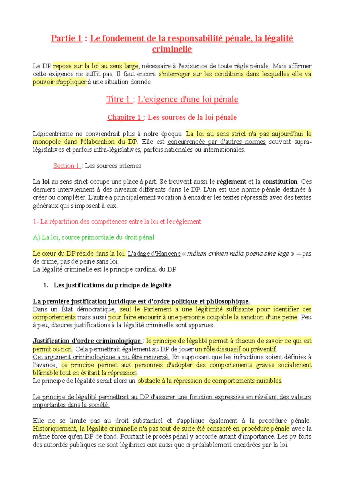 Pt1 Titre 1 - L'exigence d'une loi pénale et la légalité criminelle ...