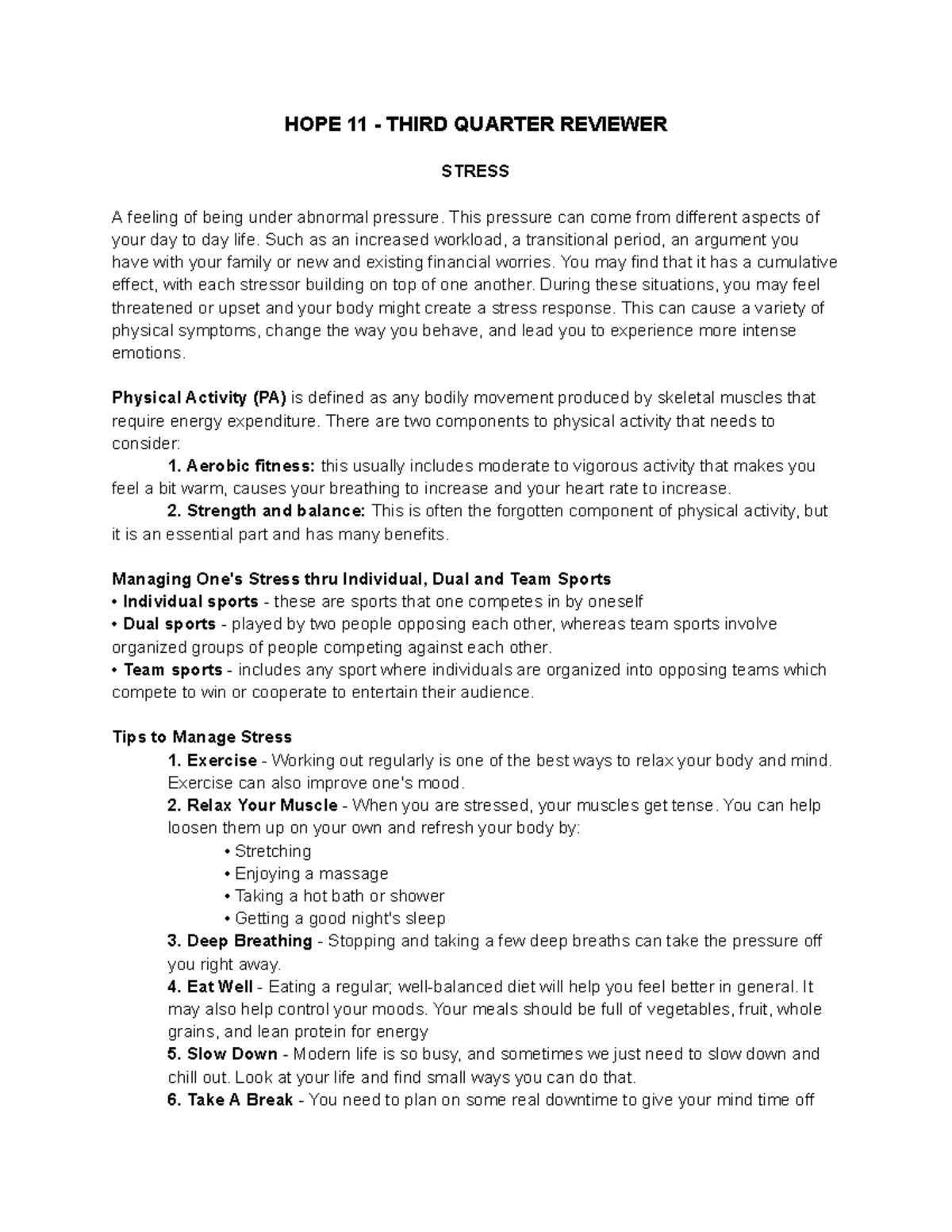 HOPE 11 - Third Quarter Stress Management and Physical Activity Guide ...