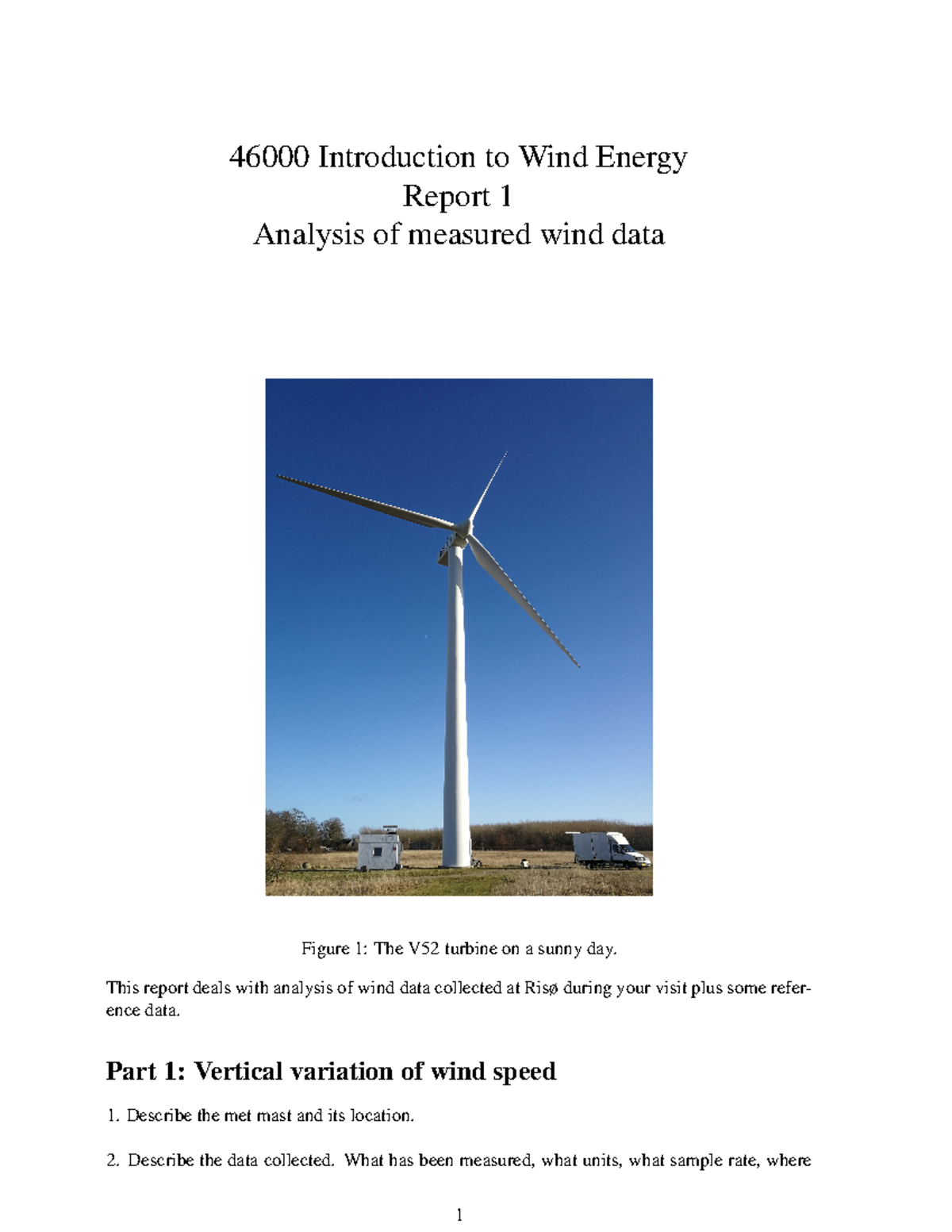 46000 Wind Energy: Analysis of Measured Wind Data Report 1 - Studocu