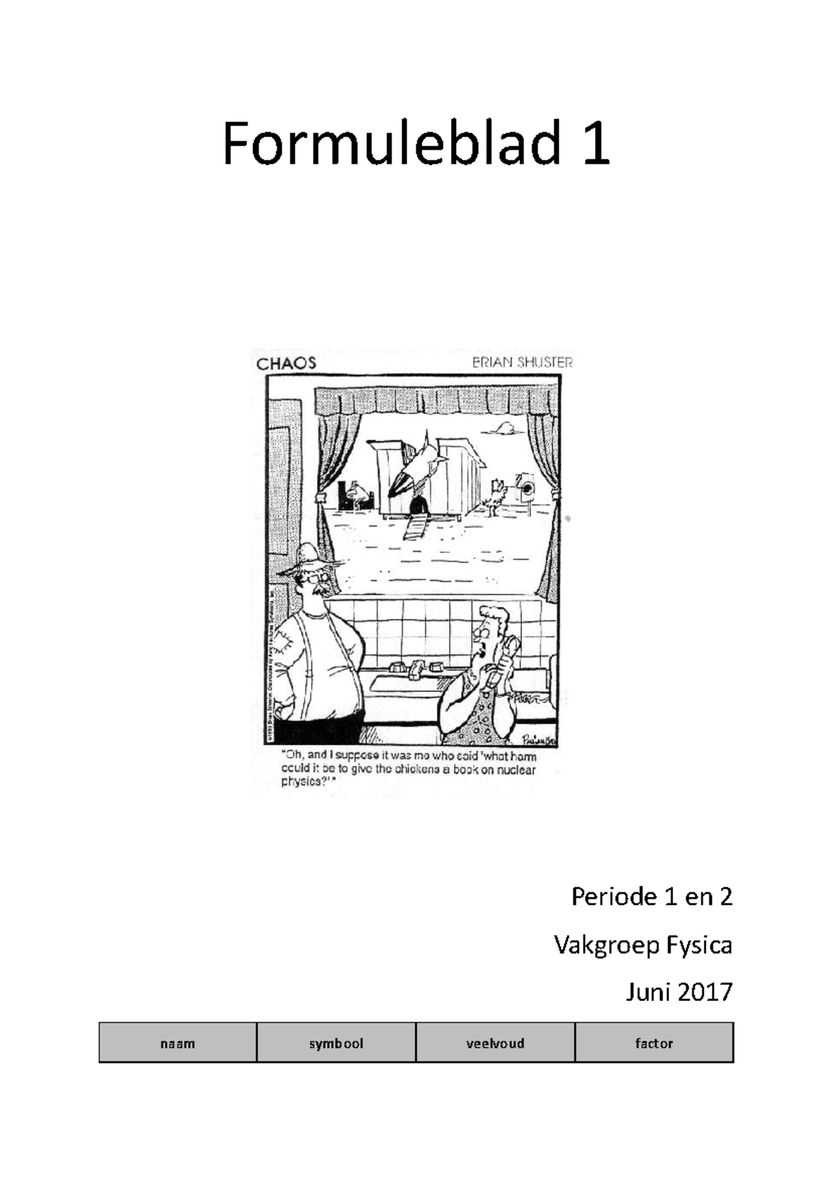 Formuleblad 1 - Formules en SI-prefixen voor Fysica (SD vSD01-004 ...
