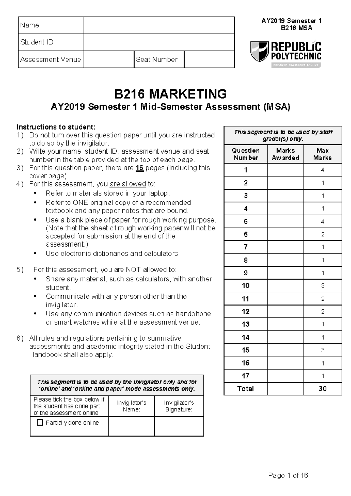 AY2019 S1 B216 MSA - Marketing Mid-Semester Assessment Guide - Studocu
