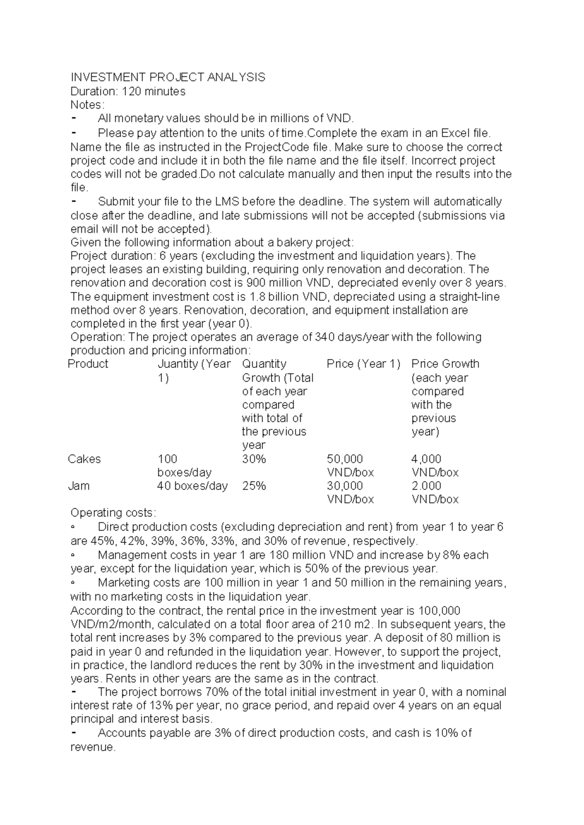 Midterm Exam: Investment Project Analysis (Course Code) - Studocu