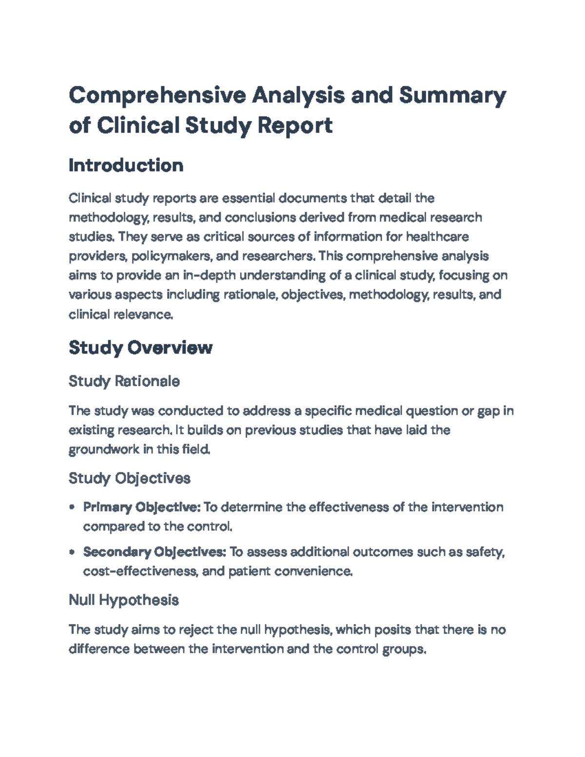 Comprehensive Analysis of Clinical Study Report: Methodology and ...