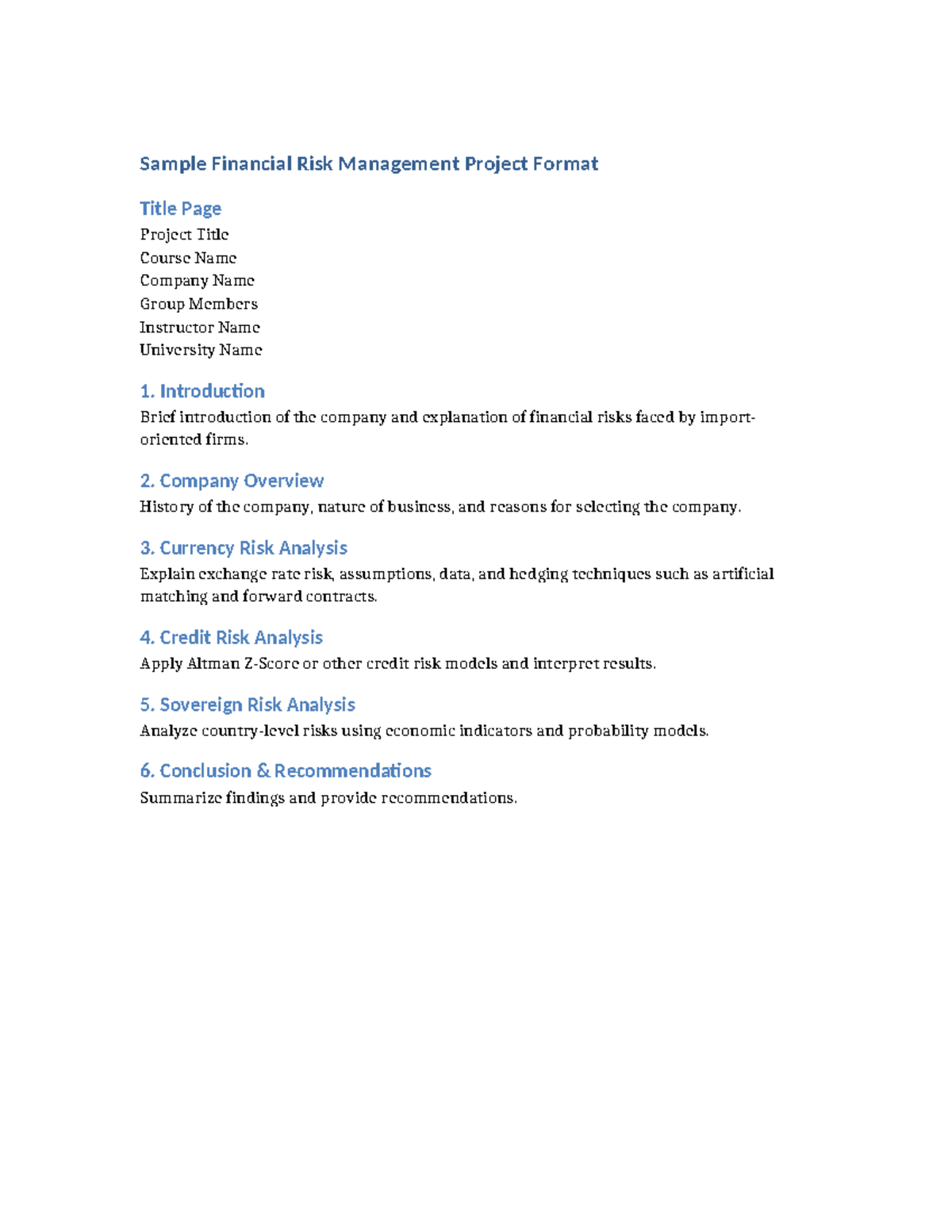 FRM 101: Sample Financial Risk Management Project Format - Studocu