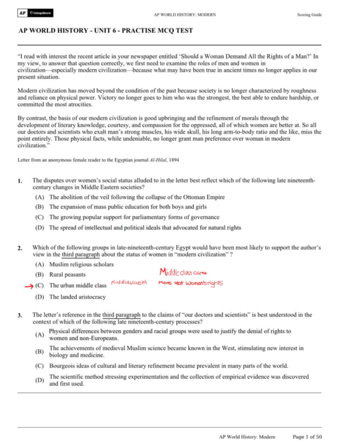 AP World History Modern Unit 6 MCQ Practice Test Resources Studocu