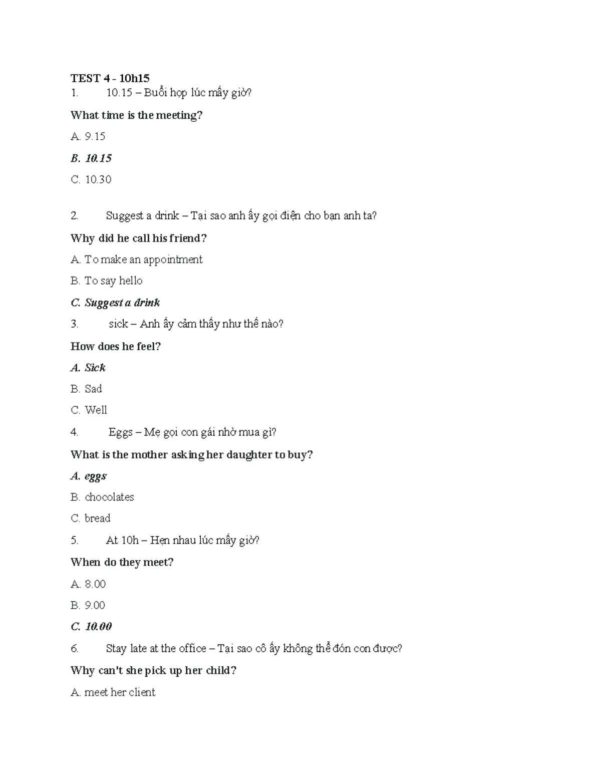 TEST 4 - Listening Comprehension Questions and Answers - Studocu