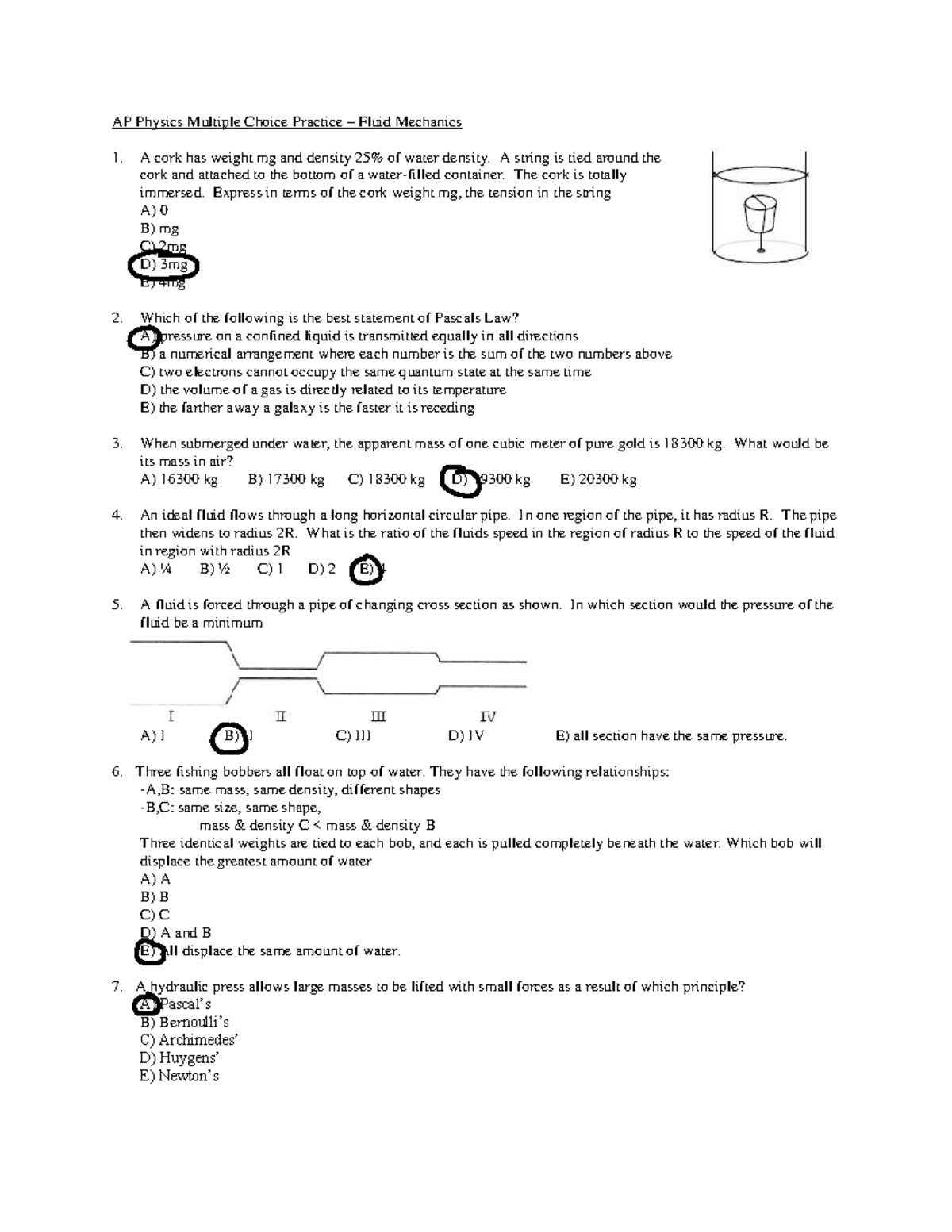 AP Physics (Fluid Mechanics) MC Practice Problems - Studocu