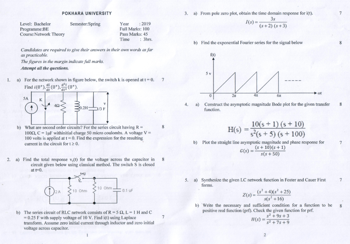 NT-19 Spring - NETWORK THEORY PAST PAPER - POKHARA UNIVERSITY 3. a ...