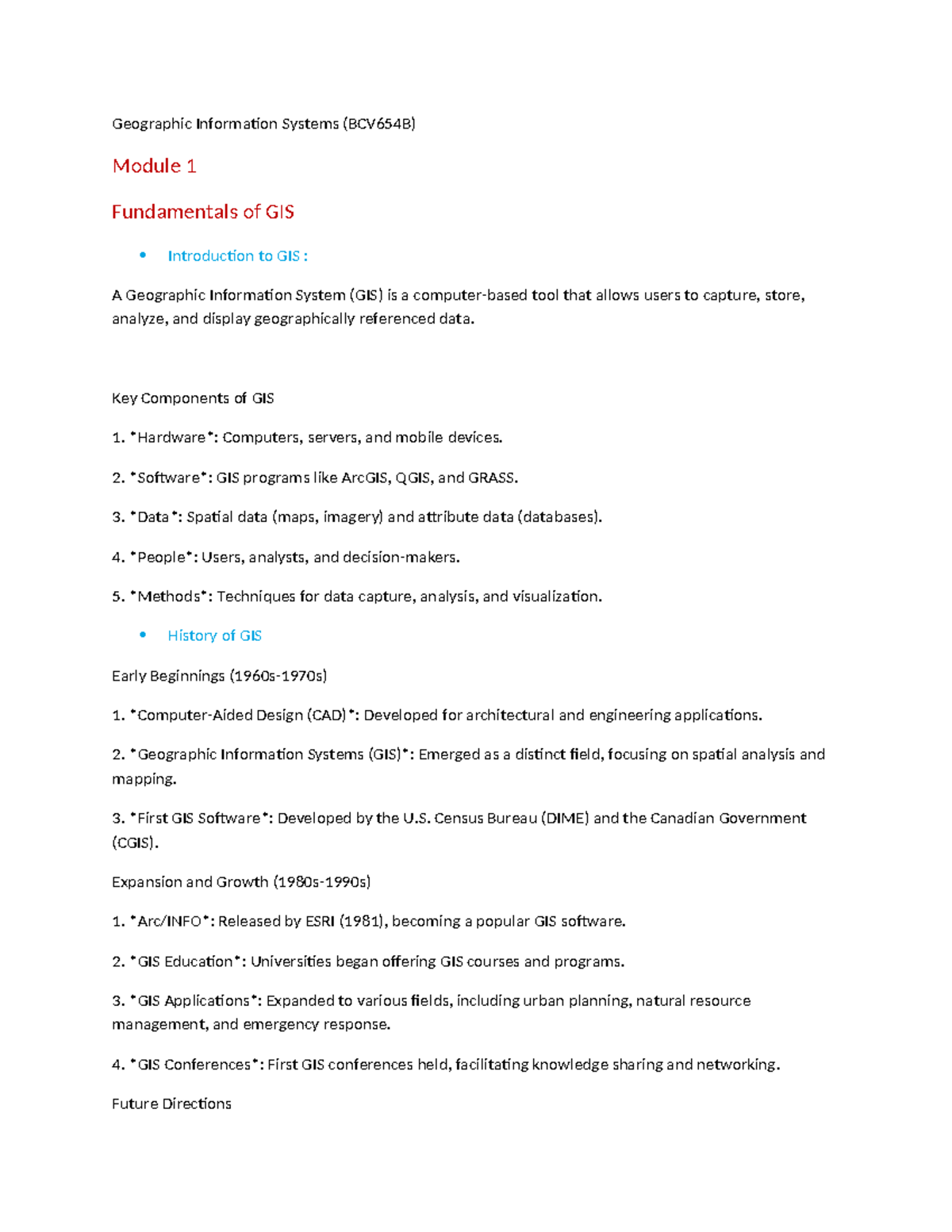 BCV654B Module 1: Fundamentals of GIS and Its Key Components - Studocu