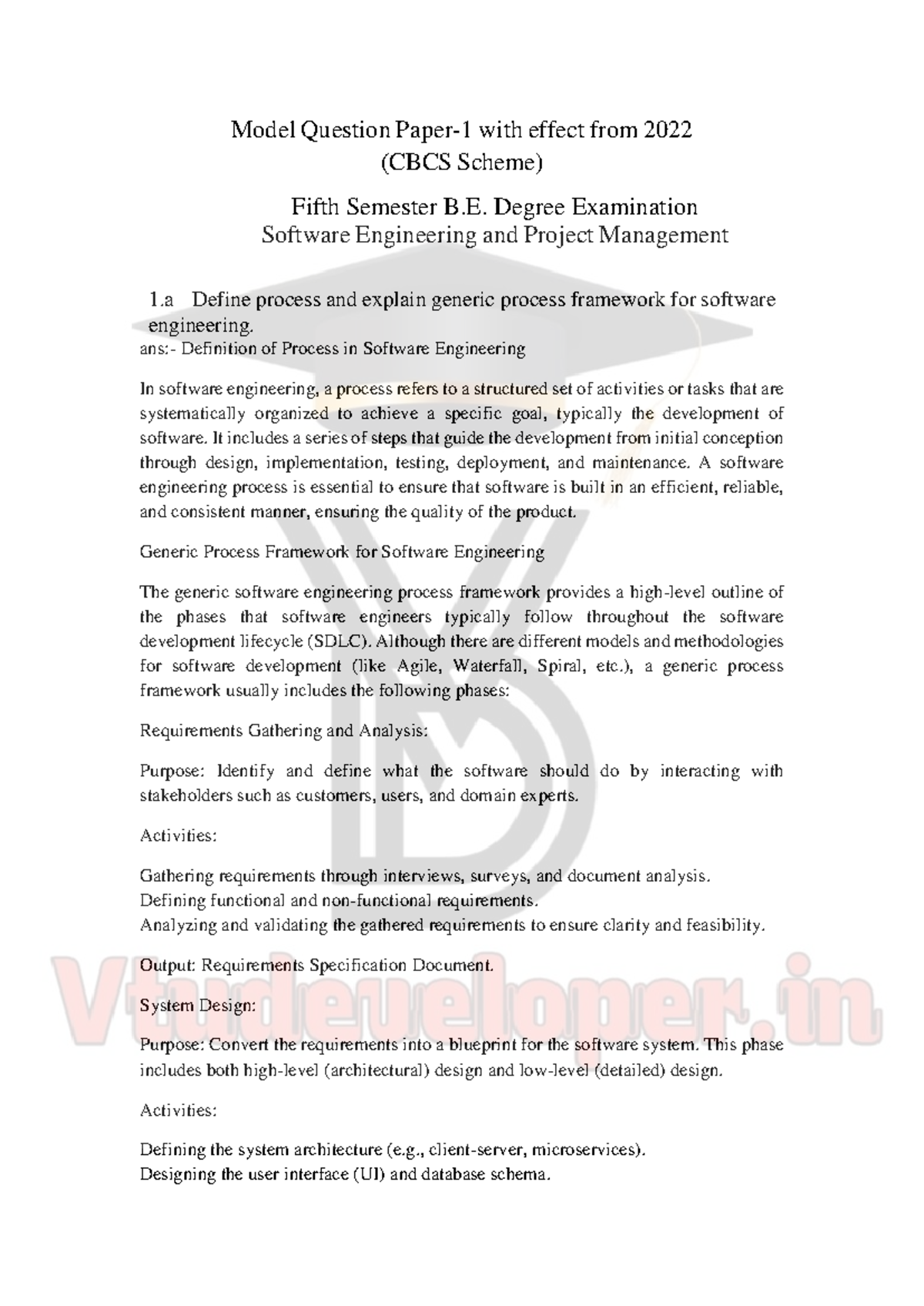 SEPM Final Exam Model Question Paper - Software Engineering Concepts ...