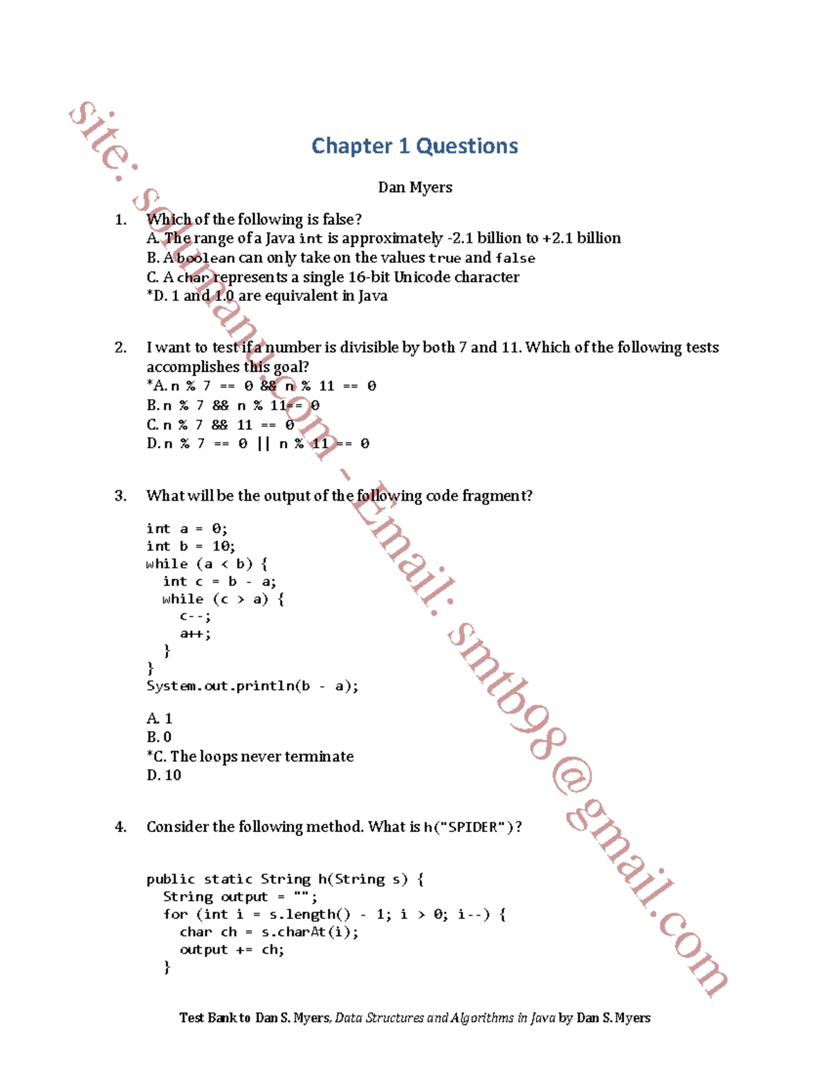 Test Bank: Chapter 1 Questions for Data Structures & Algorithms (CS101 ...