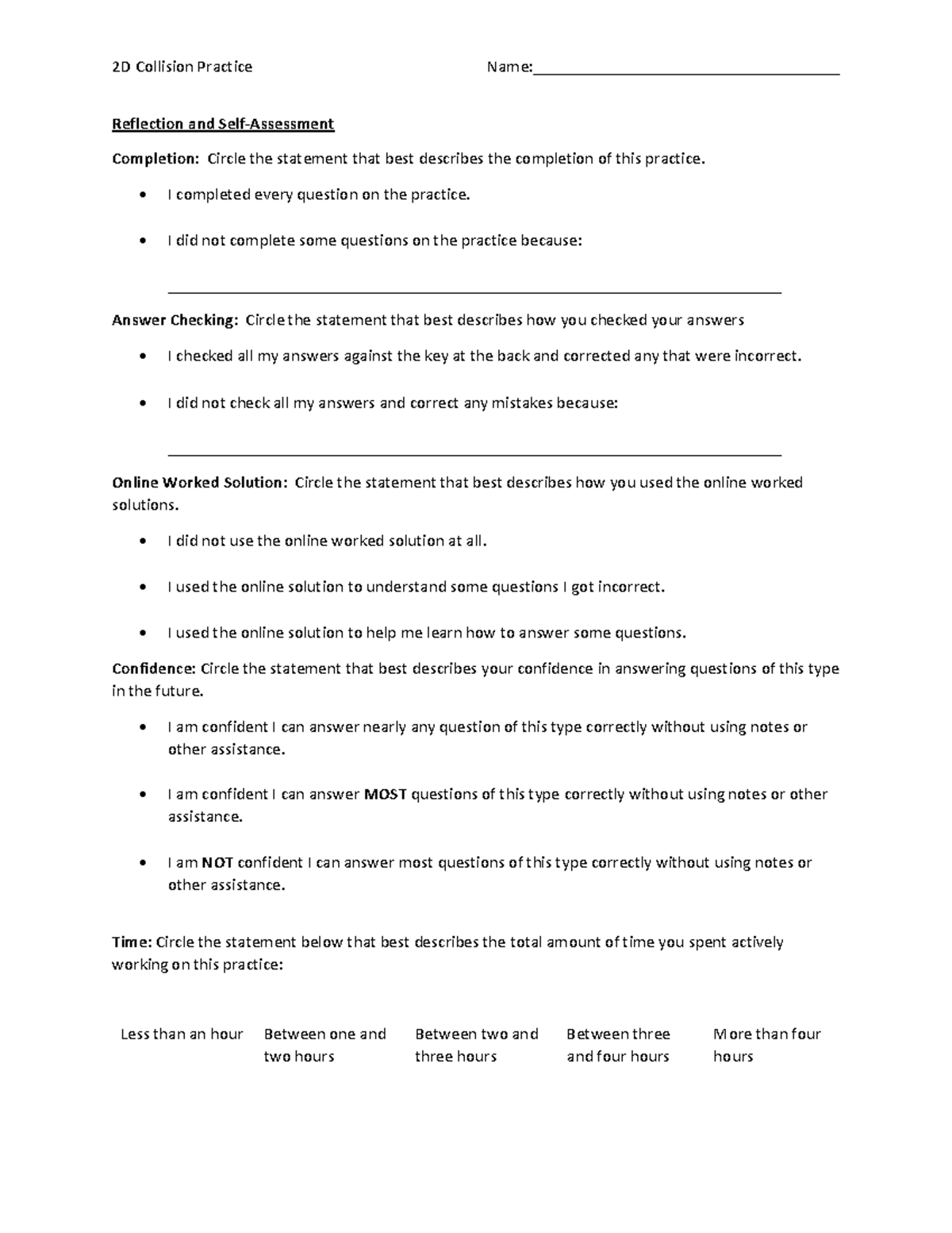 2D Collision Practice Reflection and Completion Report - Studocu