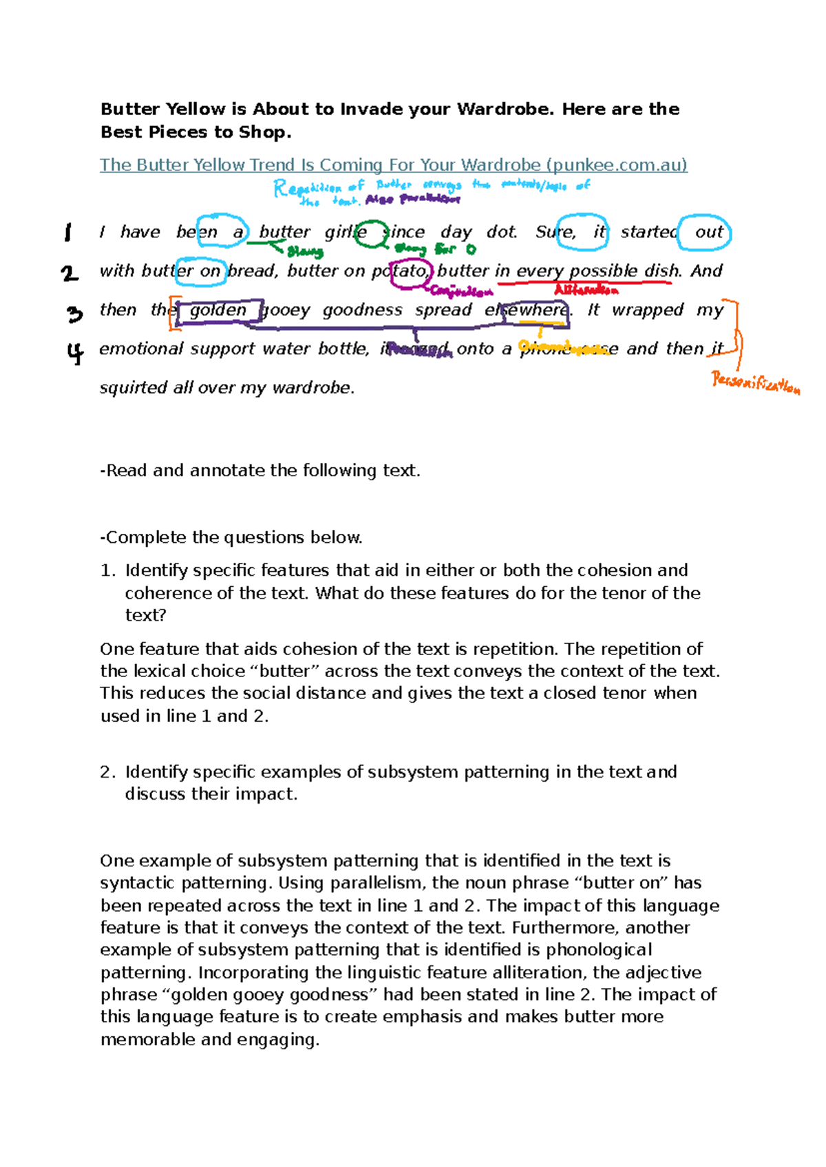Informal Text Example: Analyzing Cohesion & Coherence - Studocu