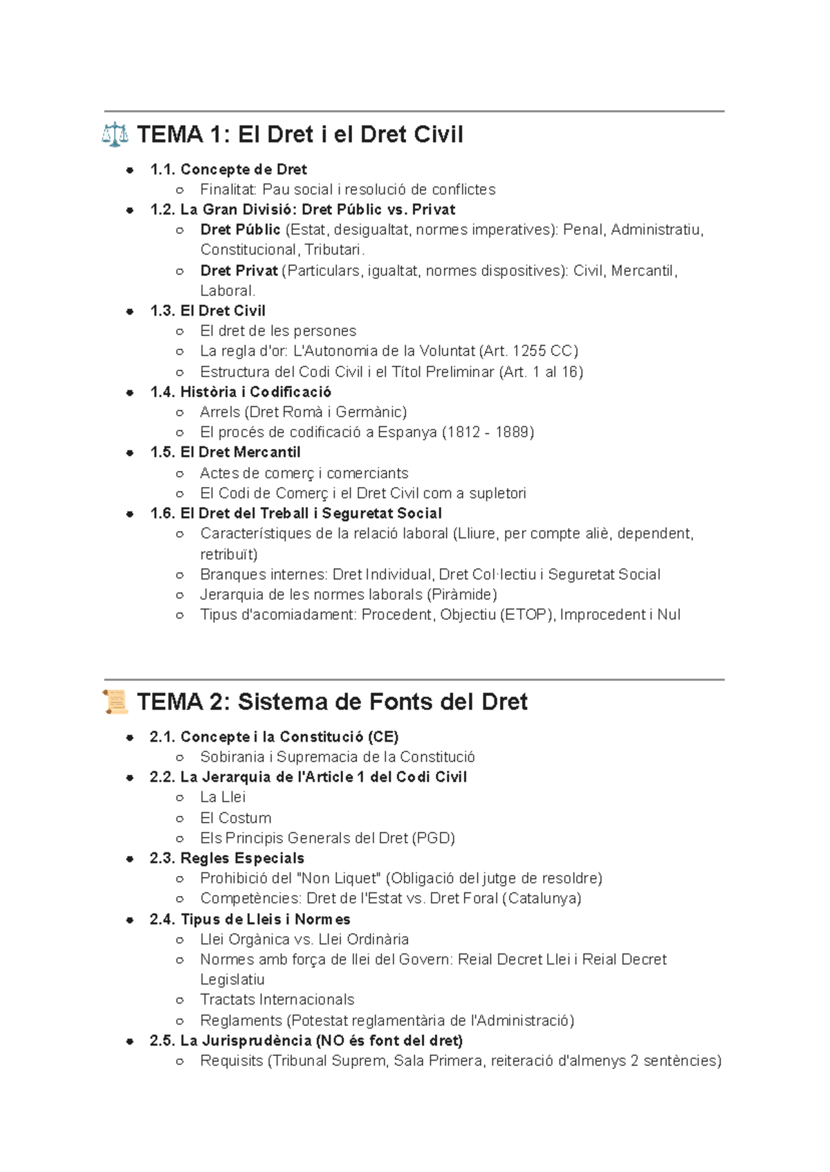 Esquema de Dret Civil: TEMA 1 a TEMA 12 - Resum i Conceptes Clau - Studocu