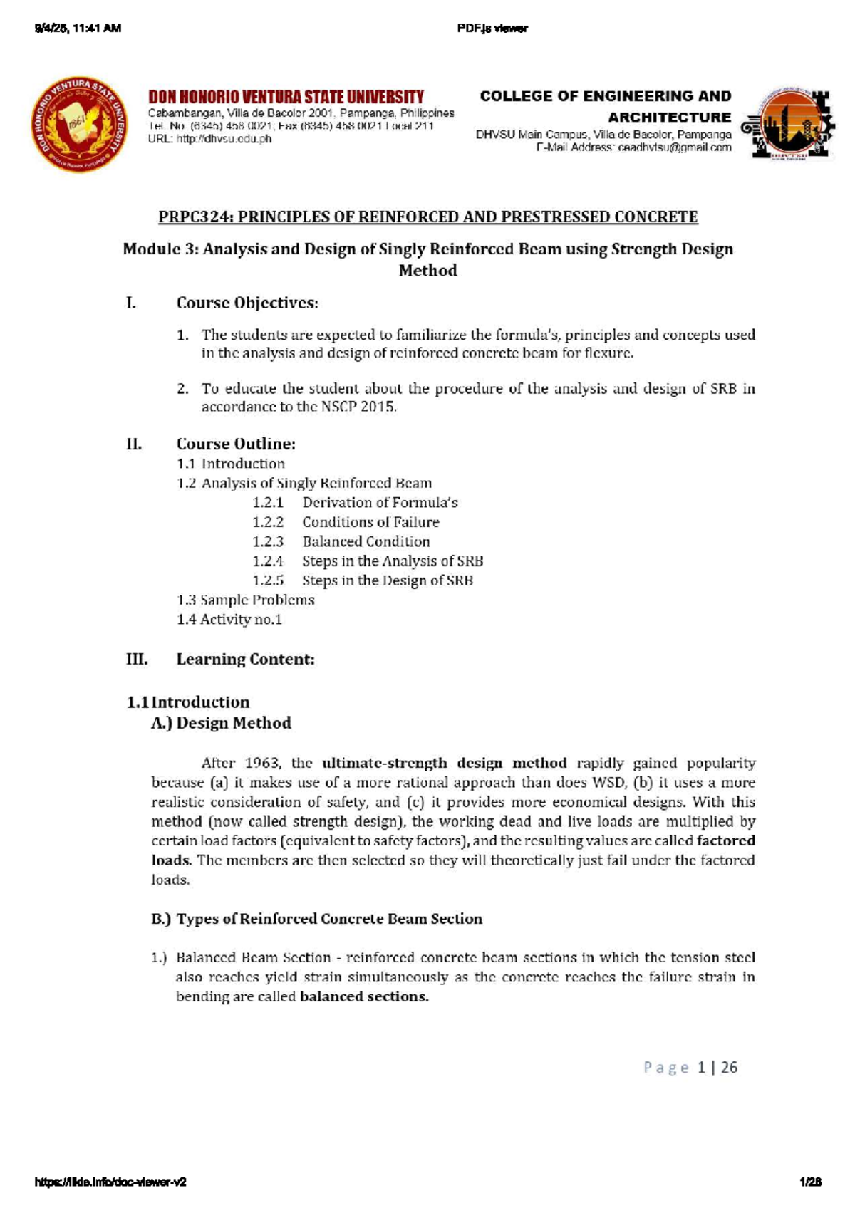 PRPC324: Analysis & Design of Singly Reinforced Beams in RC Design ...