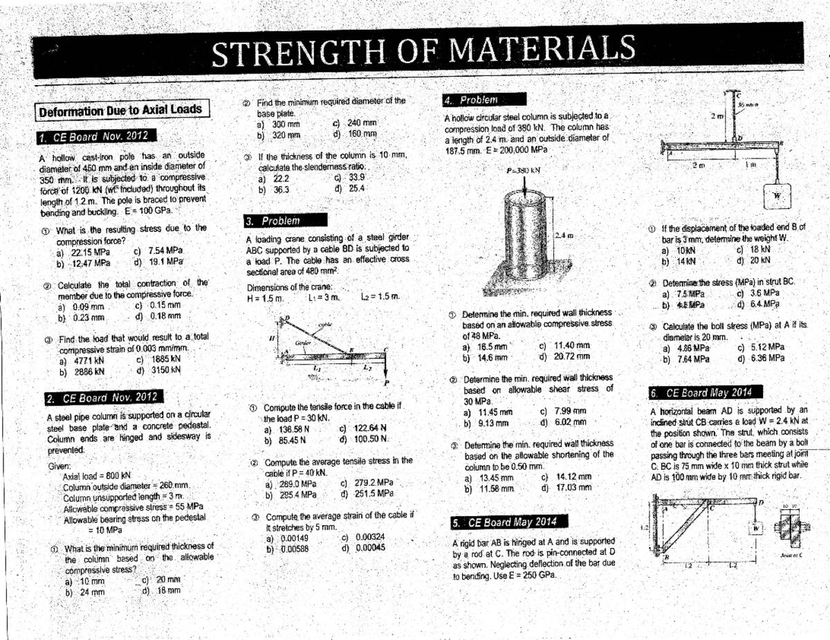 Strength of Materials CE Course - Exam Preparation and Practice Problems - Document Preview