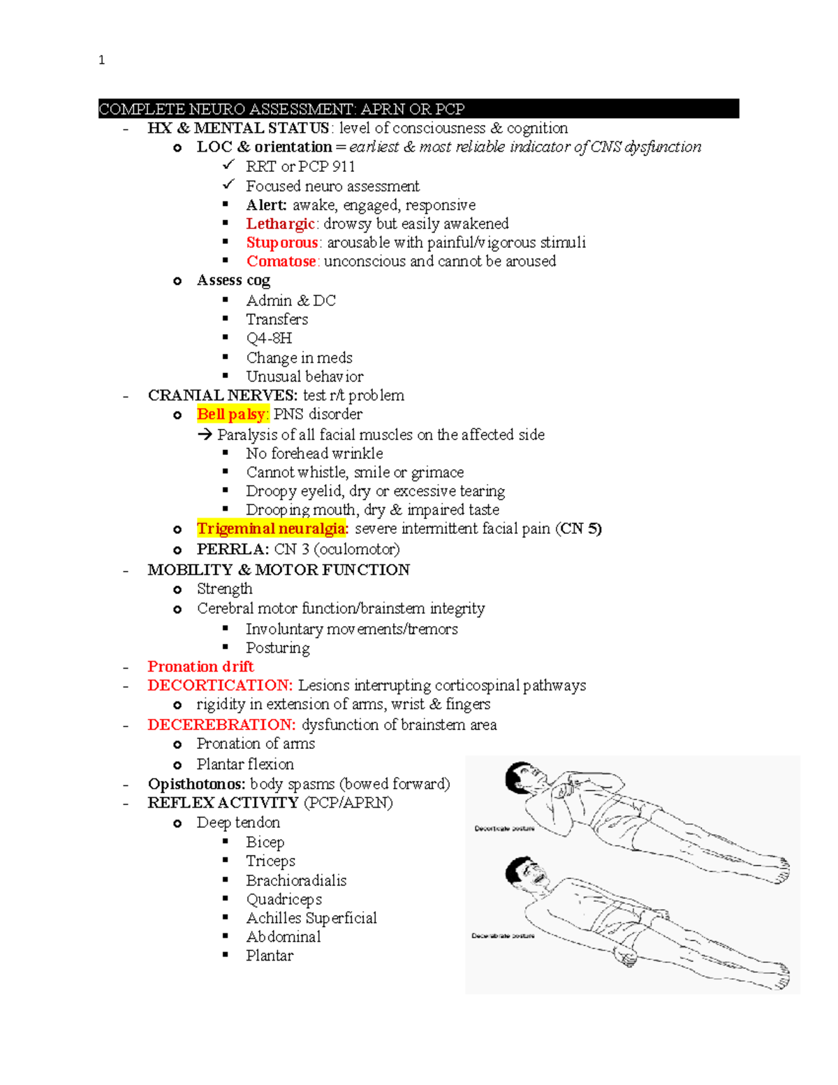 AH2 EXAM 5 neuro - COMPLETE NEURO ASSESSMENT: APRN OR PCP HX & MENTAL ...