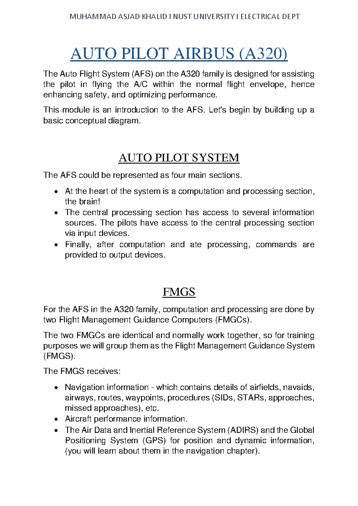 AUTO PILOT SYSTEM IN AIRBUS A320: FINAL EXAM NOTES - Studocu