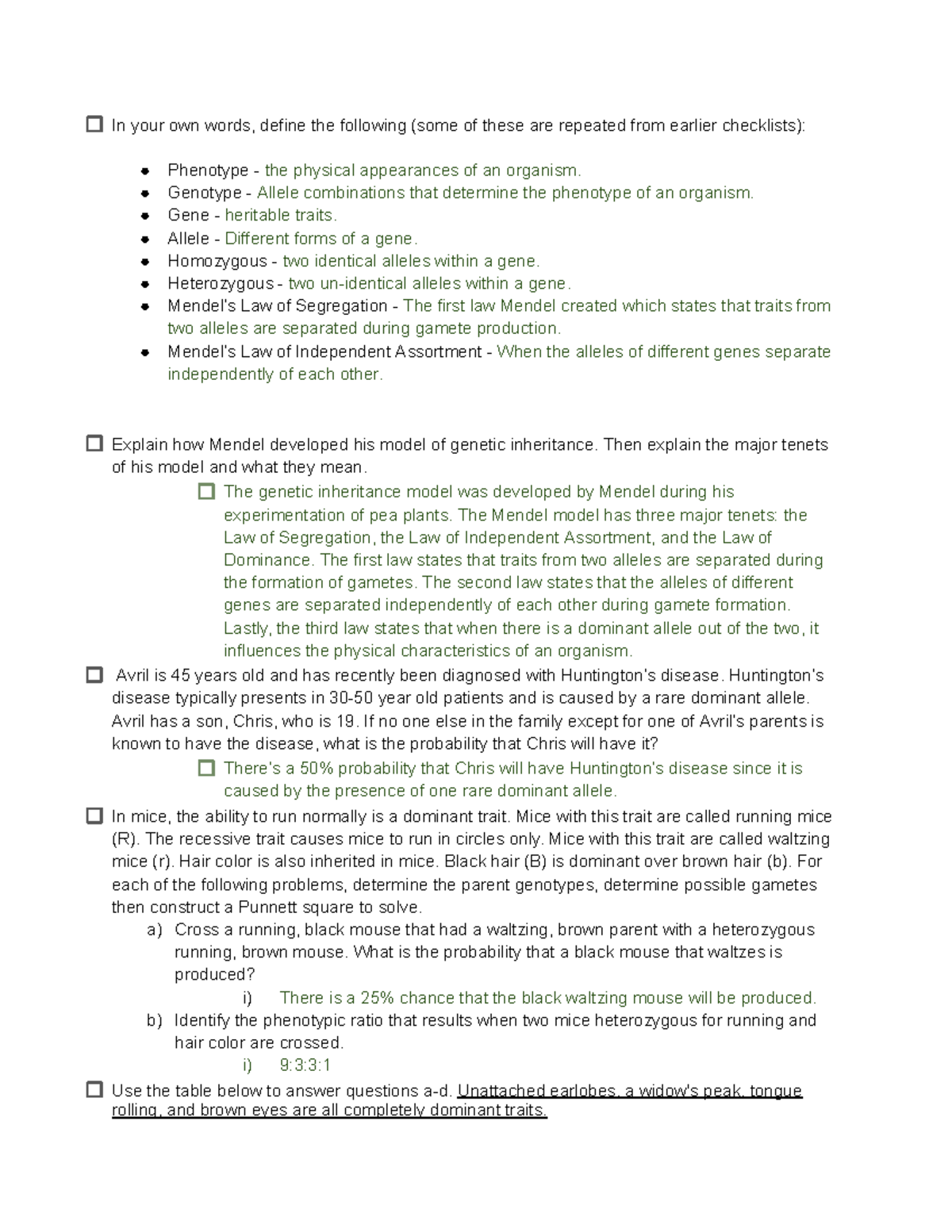 Genetics and Mendelian Inheritance: Key Concepts and Problems - Studocu