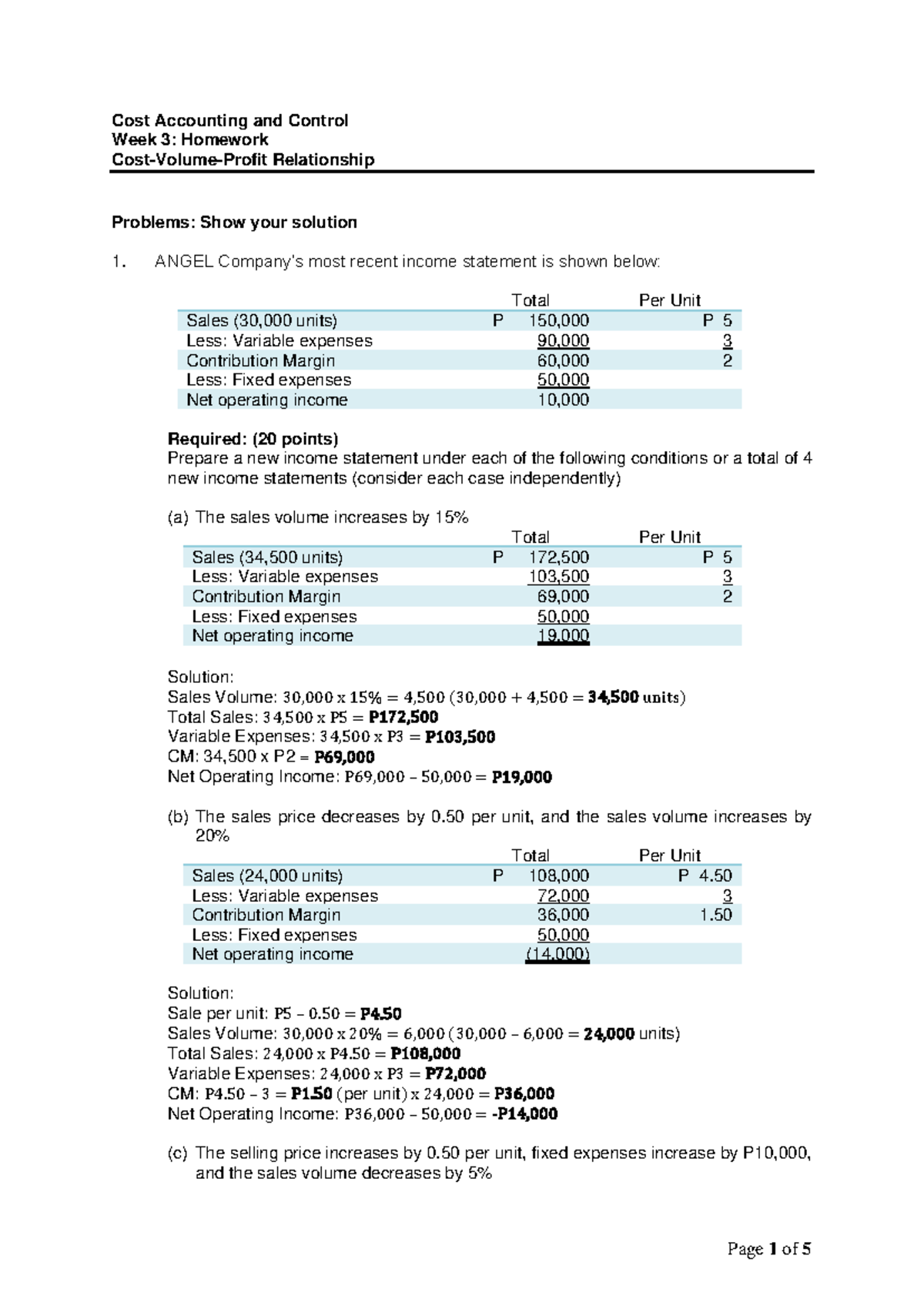 COST- Accounting Homework 3-CVP Relationship - Cost Accounting and ...