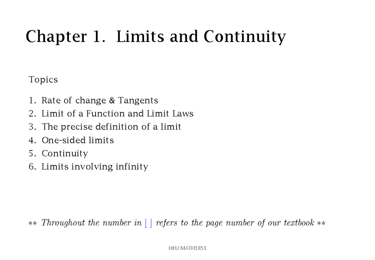 MATH 101 - Chapter 1: Limits and Continuity Overview - Studocu